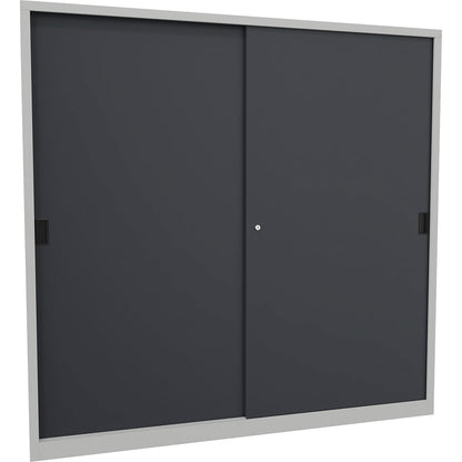 Sliding door cabinet, height 1950 mm, solid sheet metal doors, WxD 2000 x 400 mm, with divider and 2 x 4 shelves, anthracite door.