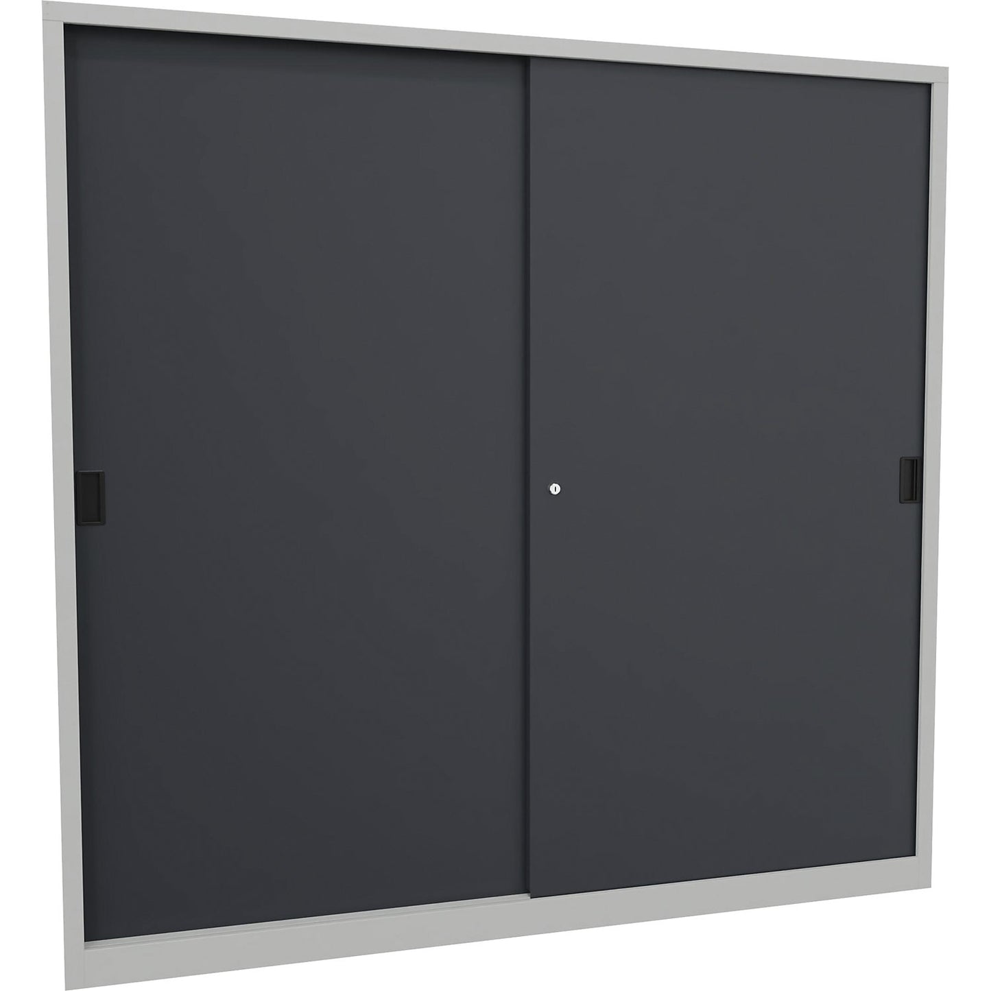 Sliding door cabinet, height 1950 mm, solid sheet metal doors, WxD 2000 x 500 mm, with divider and 2 x 4 shelves, anthracite door.