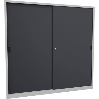 Sliding door cabinet, height 1950 mm, solid sheet metal doors, WxD 2000 x 500 mm, with divider and 2 x 4 shelves, anthracite door.