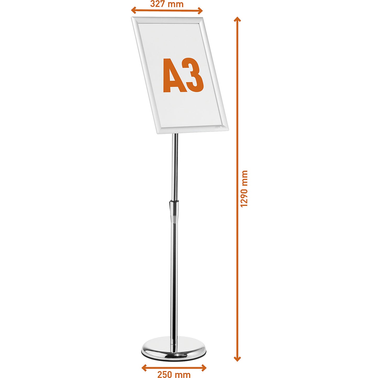 Information floor stand, with aluminium folding frame, format A3.
