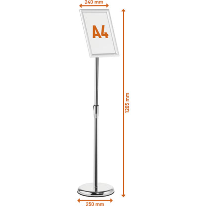 Information floor stand, with aluminium folding frame, format A4.