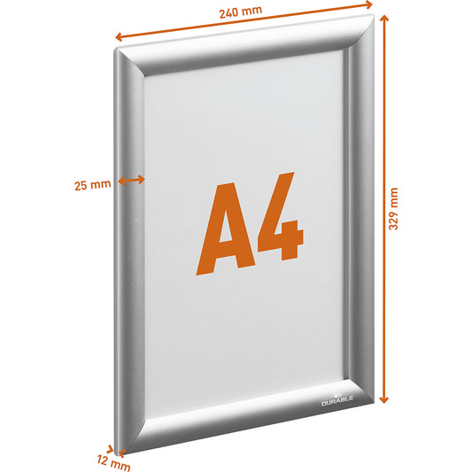 Snap frame aluminium, format A4, silver.