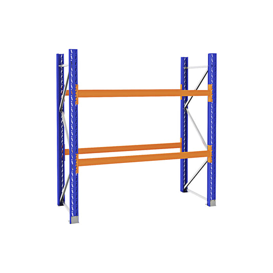 Pallet racking made of steel, blue/orange, HxWxD 2100 x 2025 x 900 mm, standard shelf unit.