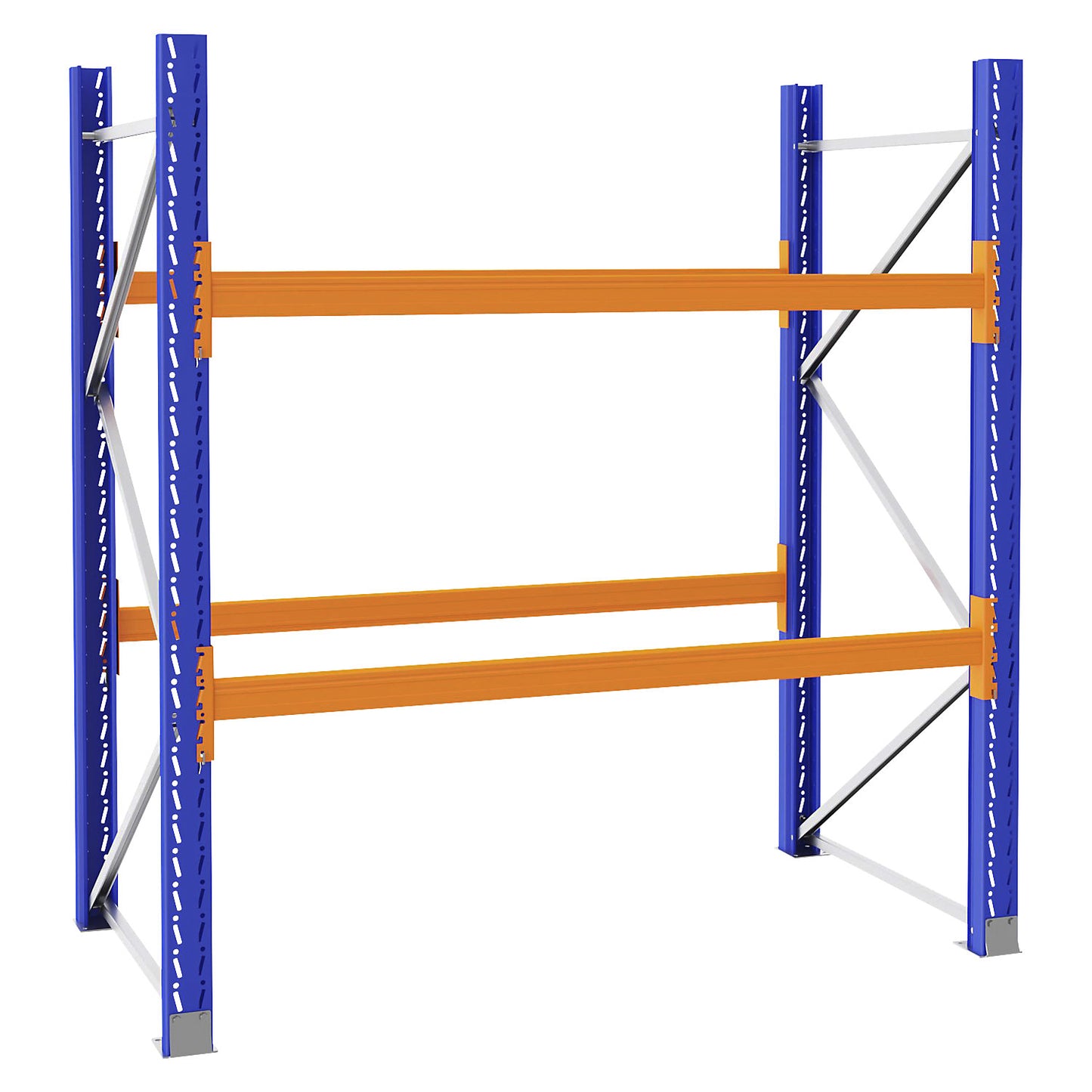 Pallet racking made of steel, blue/orange, HxWxD 2100 x 2025 x 1100 mm, standard shelf unit.