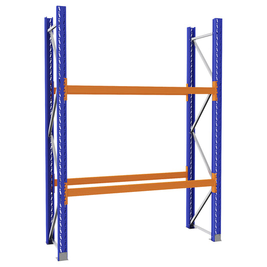 Pallet racking made of steel, blue/orange, HxWxD 2730 x 2025 x 750 mm, standard shelf unit.