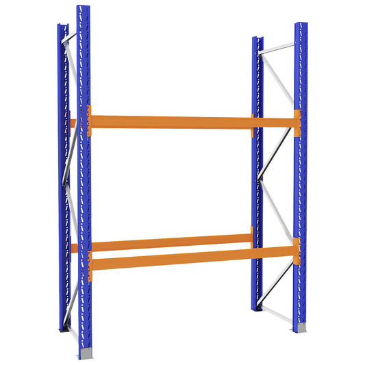 Pallet racking made of steel, blue/orange, HxWxD 2730 x 2025 x 900 mm, standard shelf unit.
