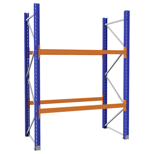 Pallet racking made of steel, blue/orange, HxWxD 2730 x 2025 x 1100 mm, standard shelf unit.