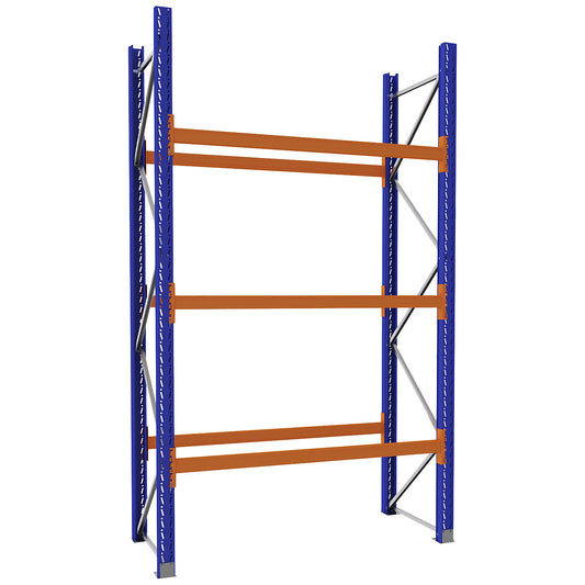Pallet racking made of steel, blue/orange, HxWxD 3360 x 2025 x 900 mm, standard shelf unit.