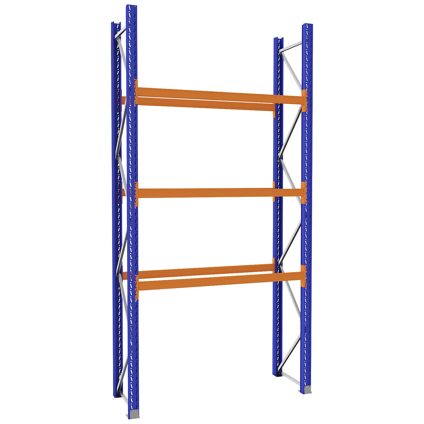 Pallet racking made of steel, blue/orange, HxWxD 3990 x 2025 x 750 mm, standard shelf unit.