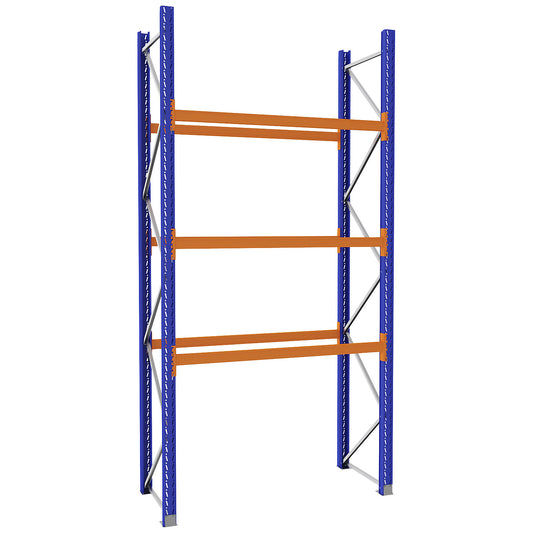 Pallet racking made of steel, blue/orange, HxWxD 3990 x 2025 x 900 mm, standard shelf unit.