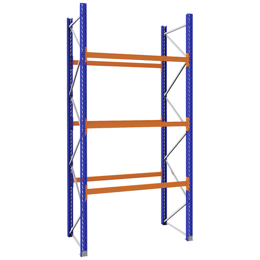 Pallet racking made of steel, blue/orange, HxWxD 3990 x 2025 x 1100 mm, standard shelf unit.