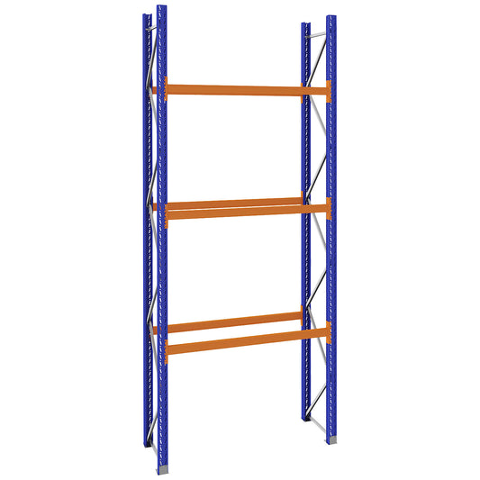 Pallet racking made of steel, blue/orange, HxWxD 4620 x 2025 x 750 mm, standard shelf unit.