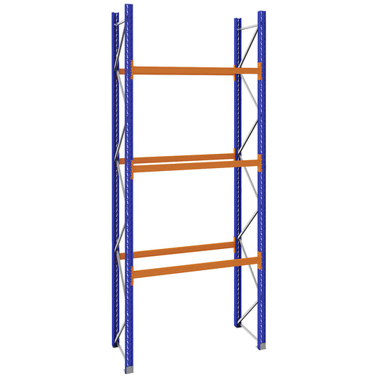 Pallet racking made of steel, blue/orange, HxWxD 4620 x 2025 x 900 mm, standard shelf unit.