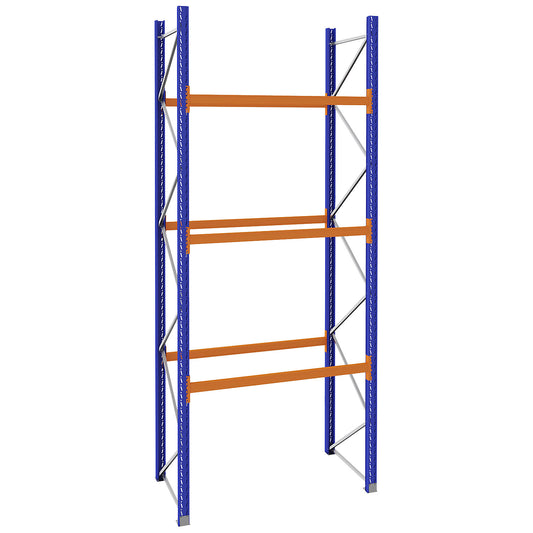 Pallet racking made of steel, blue/orange, HxWxD 4620 x 2025 x 1100 mm, standard shelf unit.