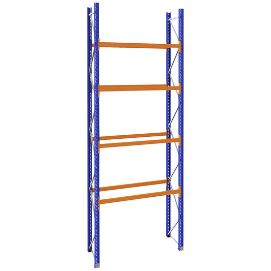 Pallet racking made of steel, blue/orange, HxWxD 5250 x 2025 x 750 mm, standard shelf unit.