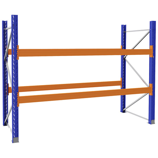 Pallet racking made of steel, blue/orange, HxWxD 2100 x 2900 x 1100 mm, standard shelf unit.