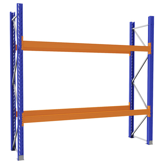 Pallet racking made of steel, blue/orange, HxWxD 2730 x 2900 x 750 mm, standard shelf unit.