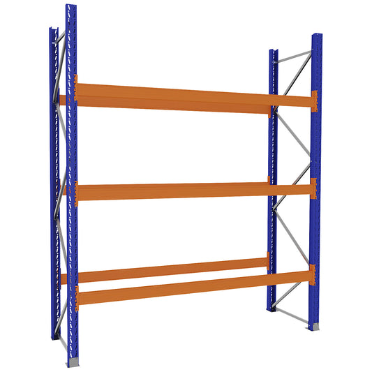 Pallet racking made of steel, blue/orange, HxWxD 3360 x 2900 x 900 mm, standard shelf unit.