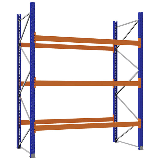 Pallet racking made of steel, blue/orange, HxWxD 3360 x 2900 x 1100 mm, standard shelf unit.