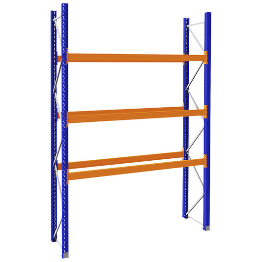 Pallet racking made of steel, blue/orange, HxWxD 3990 x 2900 x 750 mm, standard shelf unit.
