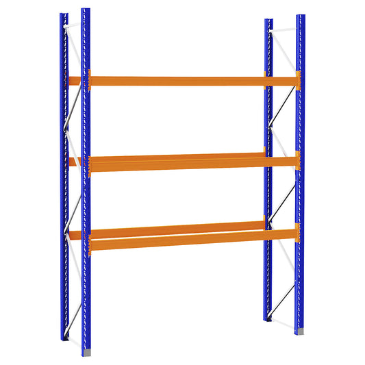 Pallet racking made of steel, blue/orange, HxWxD 3990 x 2900 x 900 mm, standard shelf unit.