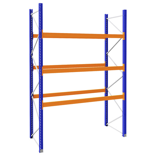Pallet racking made of steel, blue/orange, HxWxD 3990 x 2900 x 1100 mm, standard shelf unit.