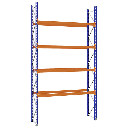 Pallet racking made of steel, blue/orange, HxWxD 5250 x 2900 x 900 mm, standard shelf unit.