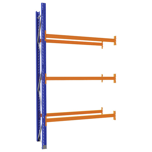 Pallet racking made of steel, blue/orange, HxWxD 3360 x 1925 x 750 mm, extension shelf unit.