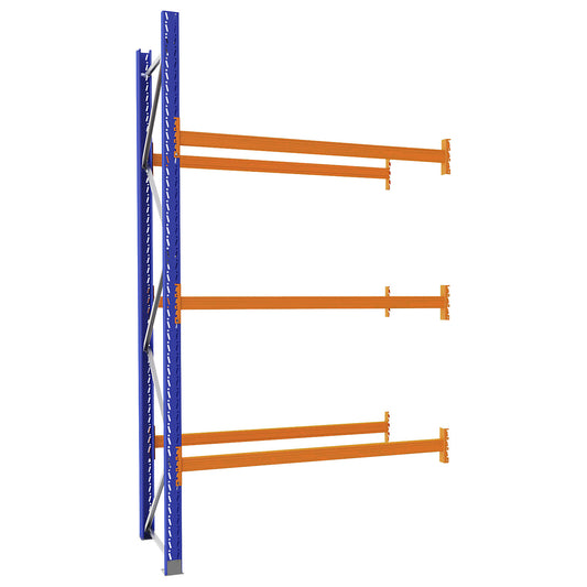 Pallet racking made of steel, blue/orange, HxWxD 3360 x 1925 x 900 mm, extension shelf unit.