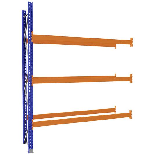 Pallet racking made of steel, blue/orange, HxWxD 3360 x 2800 x 750 mm, extension shelf unit.