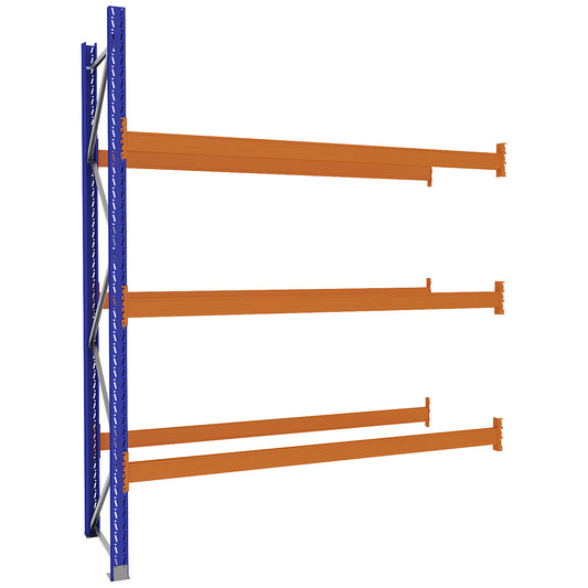 Pallet racking made of steel, blue/orange, HxWxD 3360 x 2800 x 900 mm, extension shelf unit.