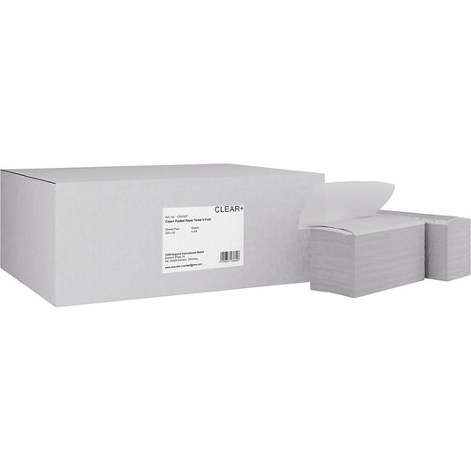 Paper hand towels in V-fold, Clear+, 2-ply, white, pack of 20 x 200 sheets.