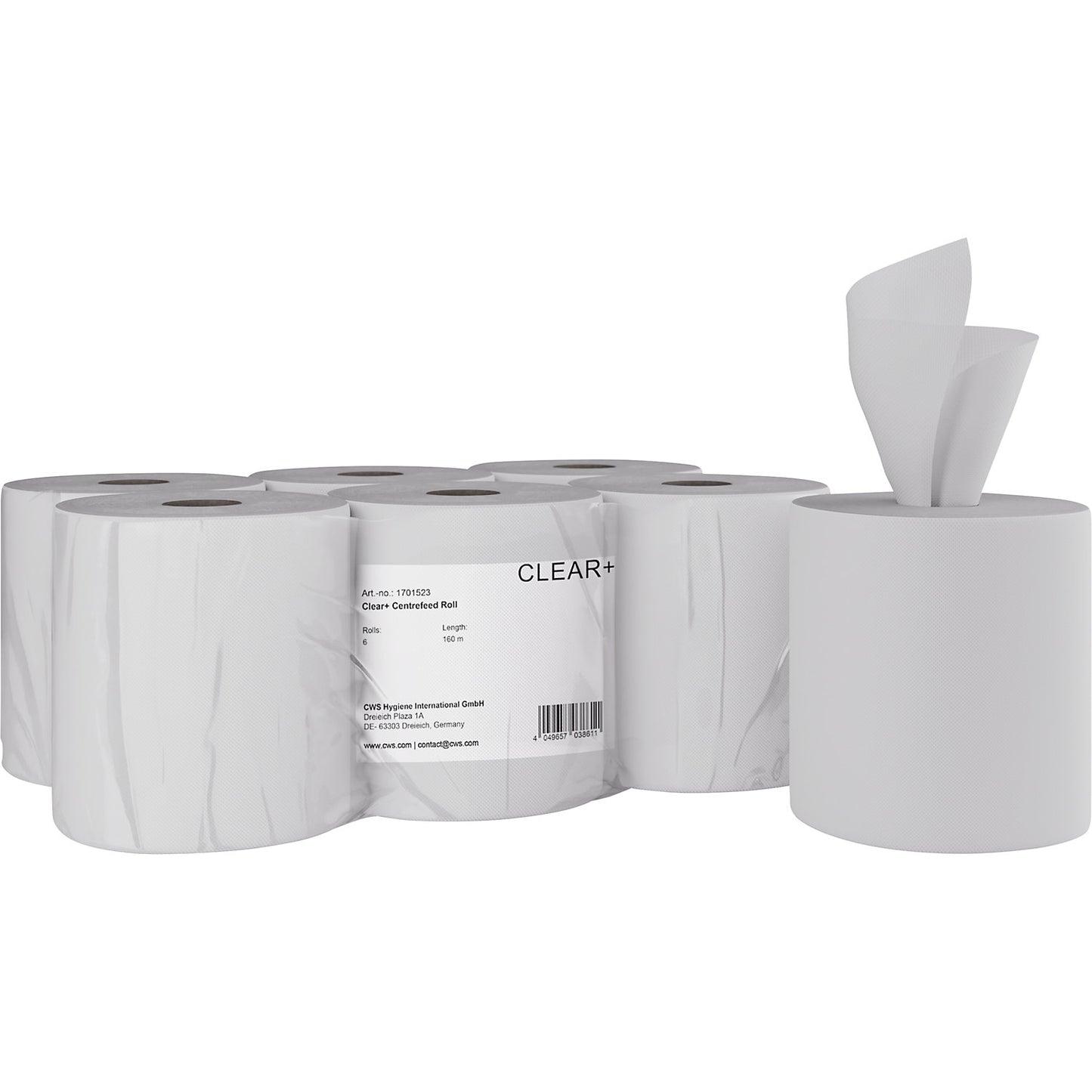 Paper towel rolls, centrefeed, 2-ply, 160 m, pack of 6 rolls, LxW 190 x 190 mm, white.