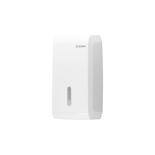 Toilet paper dispenser Clear+, for individual sheet dispensing, plastic, white.