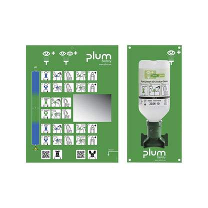 Eye wash station, with rinse bottle, 1 x 500 ml 0.9% NaCl.
