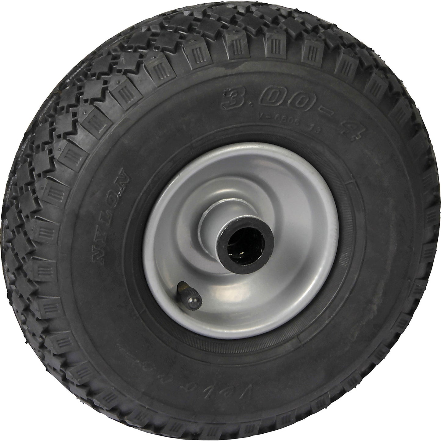 Pneumatic tyre, sheet steel rim, block profile, wheel Ø x width 260 x 85 mm, roller bearings.