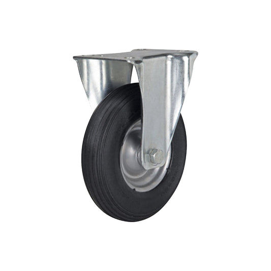 Pneumatic tyre, sheet steel rim, roller bearings, ØxW 200 x 50 mm, fixed castor.