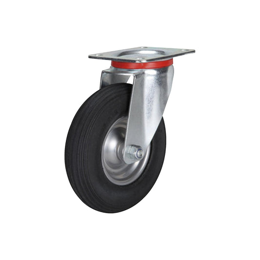 Pneumatic tyre, sheet steel rim, roller bearings, ØxW 200 x 50 mm, swivel castor.