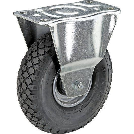 Pneumatic tyre, sheet steel rim, block profile, ØxW 260 x 85 mm, roller bearings, fixed castor.