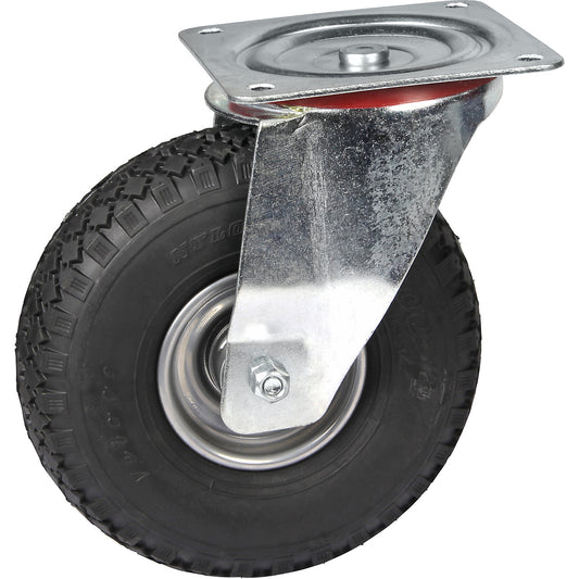 Pneumatic tyre, sheet steel rim, block profile, ØxW 260 x 85 mm, ball bearing, swivel castor.
