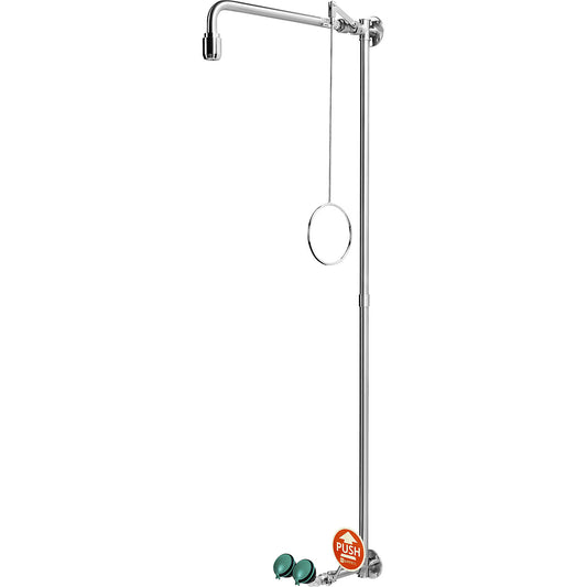 PremiumLine emergency shower combination, with safety eye shower, for wall mounting, stainless steel.