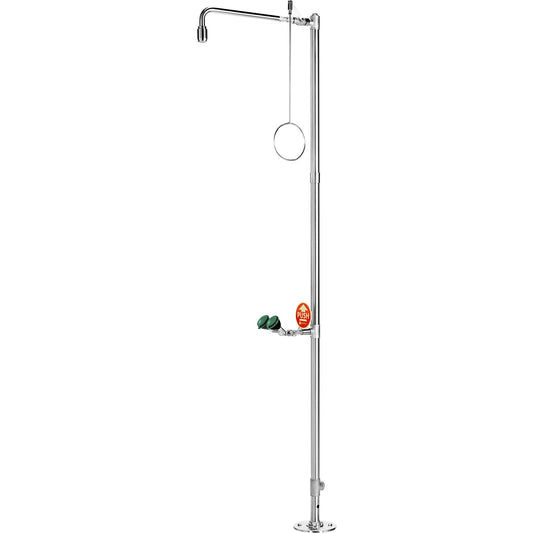 PremiumLine full-body emergency shower, with eye shower, for floor mounting, stainless steel.