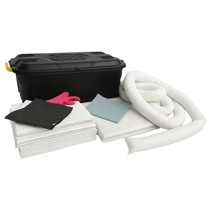 Spillage emergency kit in a trolley case, absorption 75 l, oil version, white.