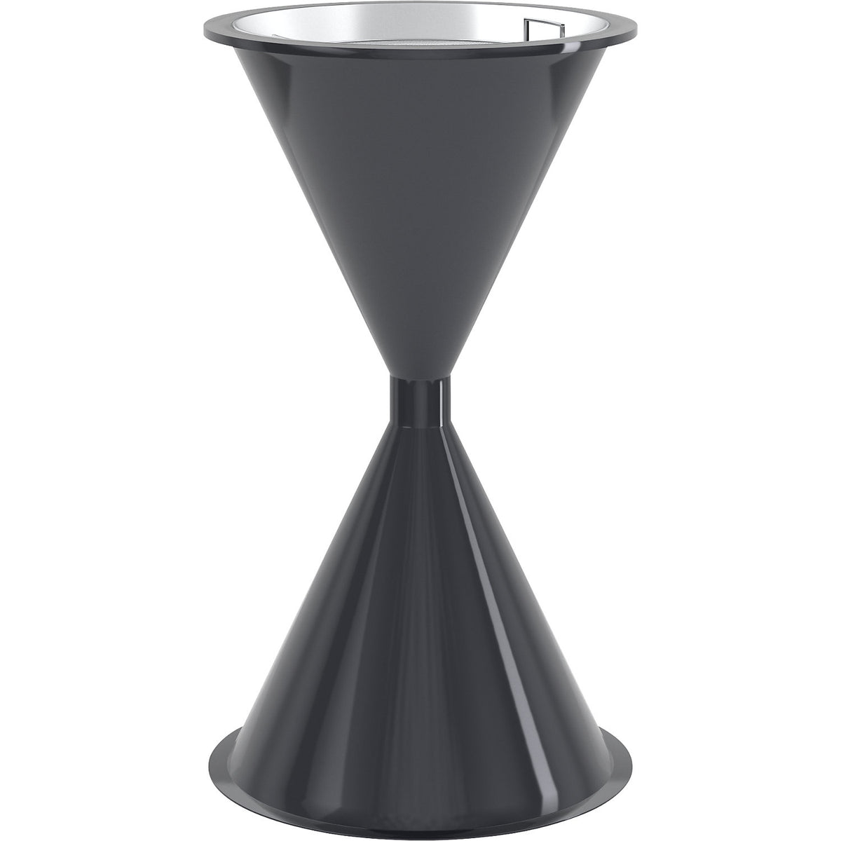 Conical pedestal ashtray made of plastic, without hood, black grey.
