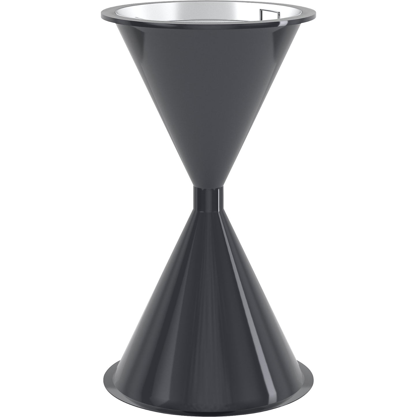 Conical pedestal ashtray made of plastic, without hood, black grey.