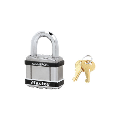 Padlock with cylinder lock, stainless steel housing, pack of 6, width 51 mm.
