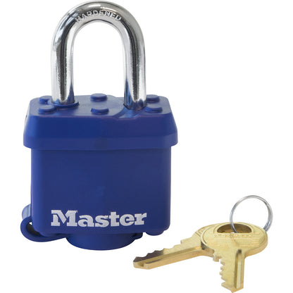 Padlock, steel, with thermoplastic cover, pack of 4, silver.