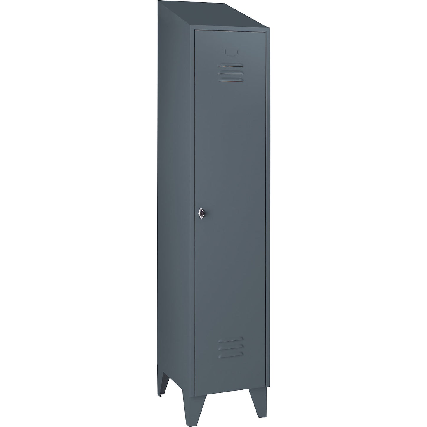 Berlin 2 clothes locker, 1 compartment, blue grey, width 400 mm, sloping roof shape.