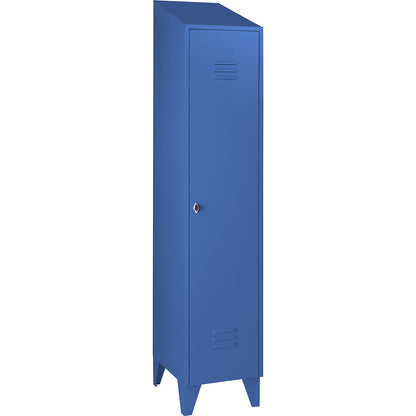 Berlin 2 clothes locker, 1 compartment, light blue, width 400 mm, sloping roof shape.