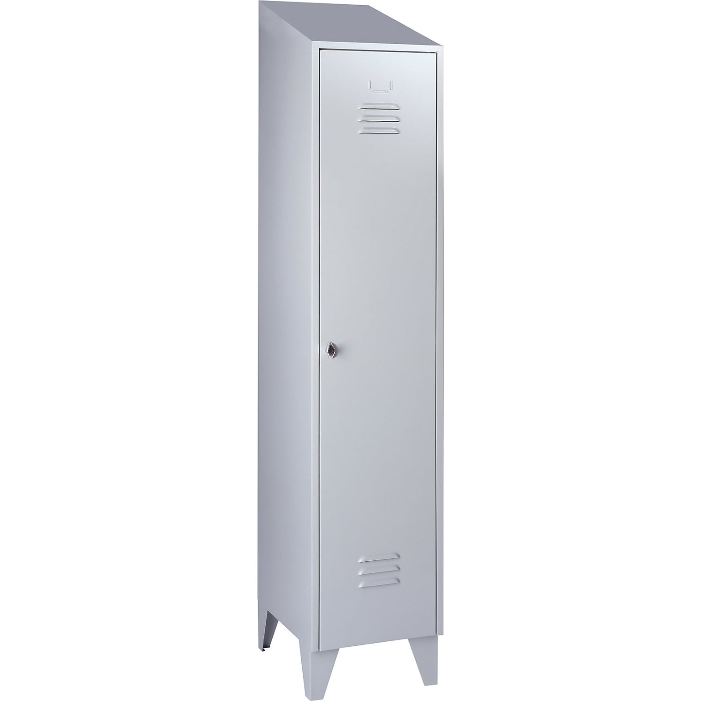 Berlin 2 clothes locker, 1 compartment, light grey, width 400 mm, sloping roof shape.